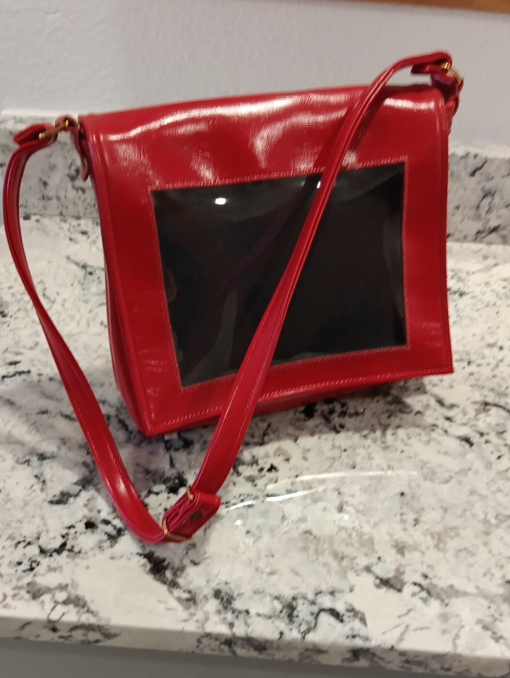 Vintage Sarasota Red Clear-Window Shoulder Bag - Women